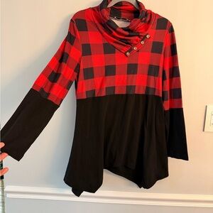 Plaid Red and Black Long Sleeve Women's Top